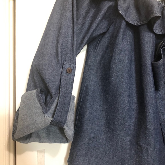 Active USA Denim Off Then Shoulder Ruffle Crop - Picture 6 of 12